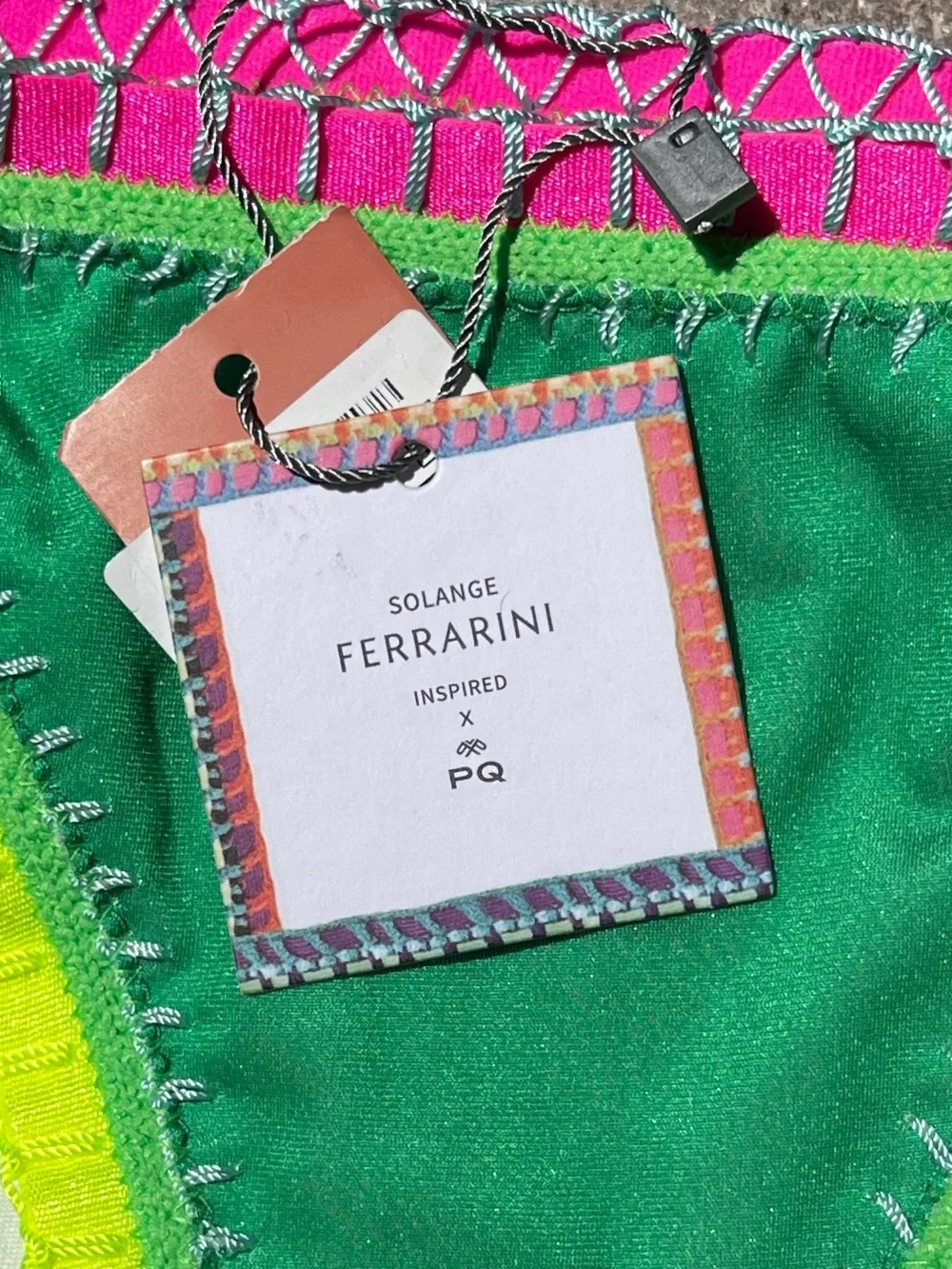 🌻NEW w/tag PQ Swim x Solange Ferrarini Green Crochet Trim Bikini Bottom Size S